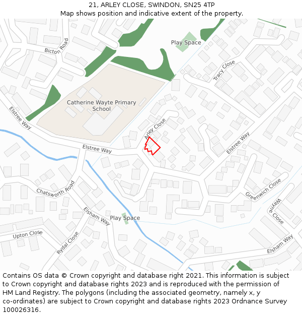 21, ARLEY CLOSE, SWINDON, SN25 4TP: Location map and indicative extent of plot