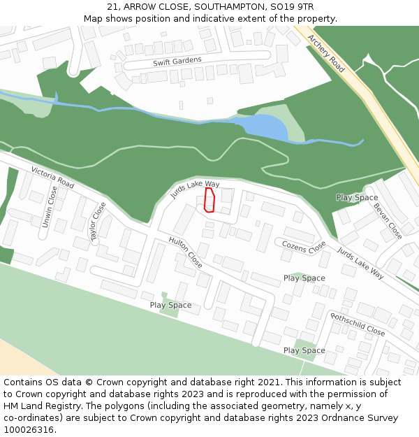 21, ARROW CLOSE, SOUTHAMPTON, SO19 9TR: Location map and indicative extent of plot