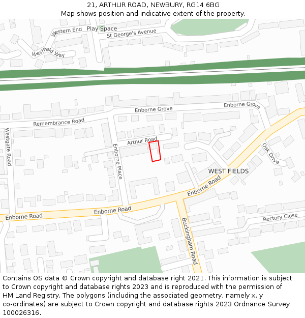 21, ARTHUR ROAD, NEWBURY, RG14 6BG: Location map and indicative extent of plot