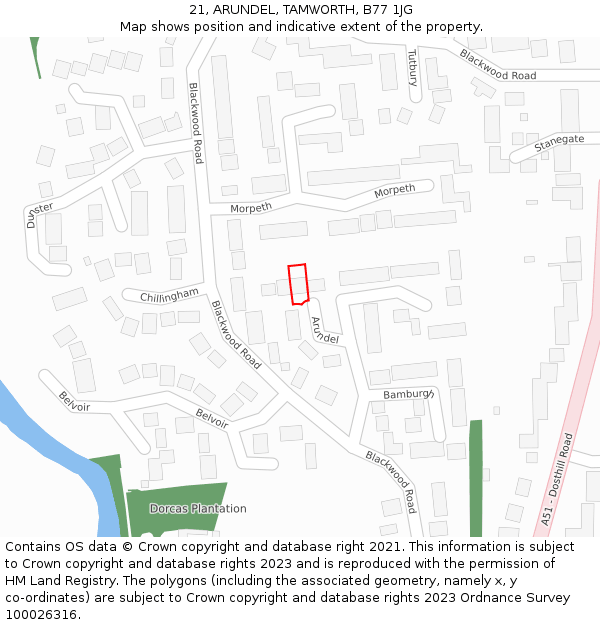 21, ARUNDEL, TAMWORTH, B77 1JG: Location map and indicative extent of plot