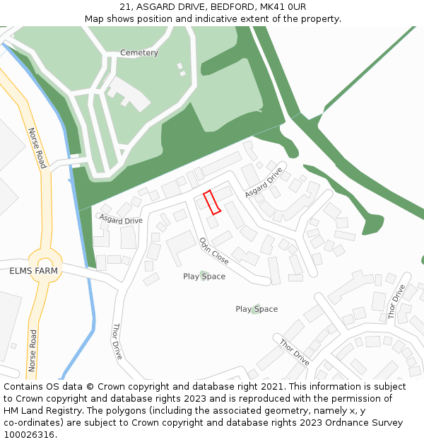 21, ASGARD DRIVE, BEDFORD, MK41 0UR: Location map and indicative extent of plot