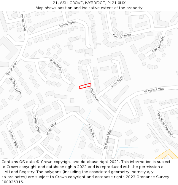 21, ASH GROVE, IVYBRIDGE, PL21 0HX: Location map and indicative extent of plot