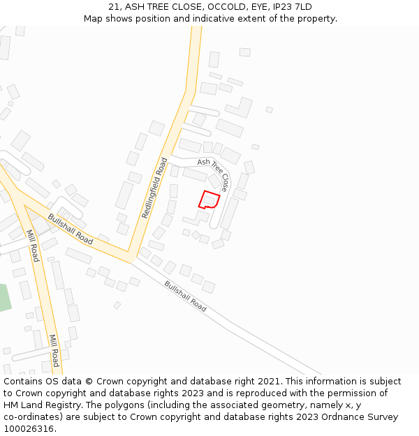 21, ASH TREE CLOSE, OCCOLD, EYE, IP23 7LD: Location map and indicative extent of plot