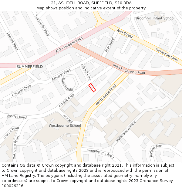 21, ASHDELL ROAD, SHEFFIELD, S10 3DA: Location map and indicative extent of plot