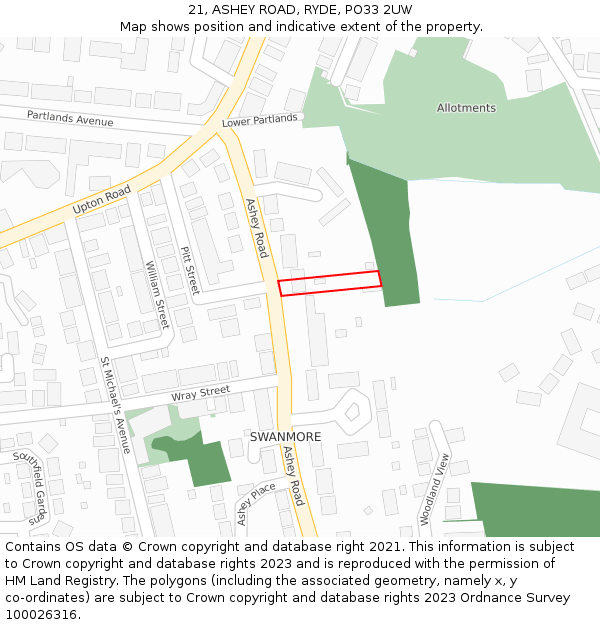 21, ASHEY ROAD, RYDE, PO33 2UW: Location map and indicative extent of plot