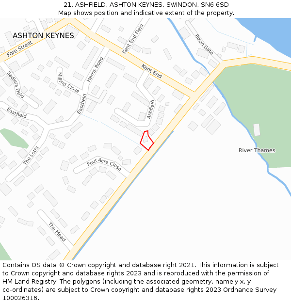 21, ASHFIELD, ASHTON KEYNES, SWINDON, SN6 6SD: Location map and indicative extent of plot