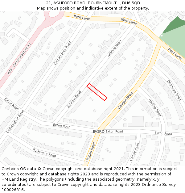 21, ASHFORD ROAD, BOURNEMOUTH, BH6 5QB: Location map and indicative extent of plot