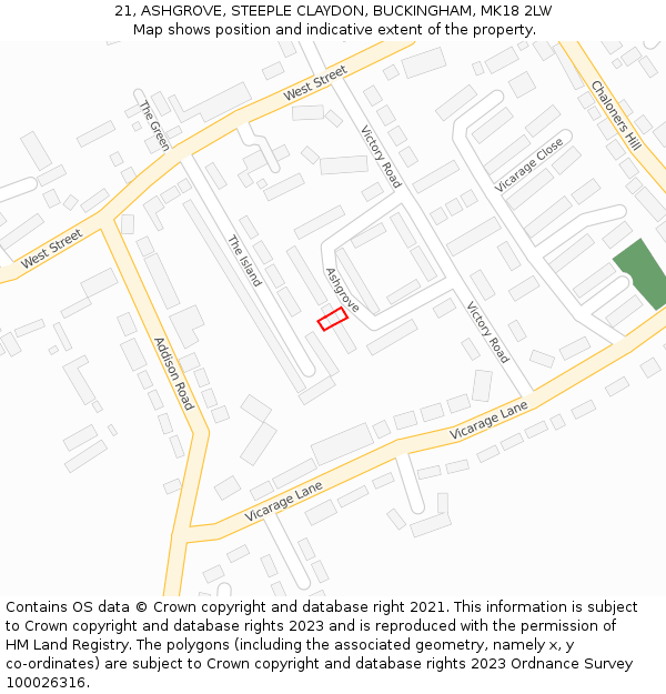 21, ASHGROVE, STEEPLE CLAYDON, BUCKINGHAM, MK18 2LW: Location map and indicative extent of plot