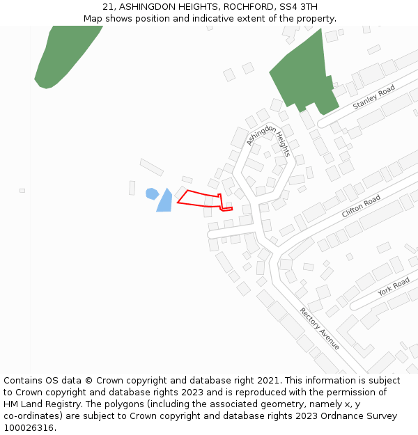 21, ASHINGDON HEIGHTS, ROCHFORD, SS4 3TH: Location map and indicative extent of plot