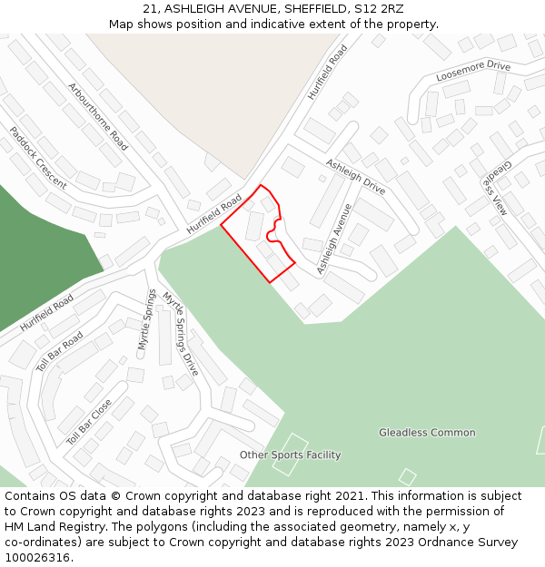 21, ASHLEIGH AVENUE, SHEFFIELD, S12 2RZ: Location map and indicative extent of plot