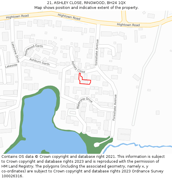 21, ASHLEY CLOSE, RINGWOOD, BH24 1QX: Location map and indicative extent of plot