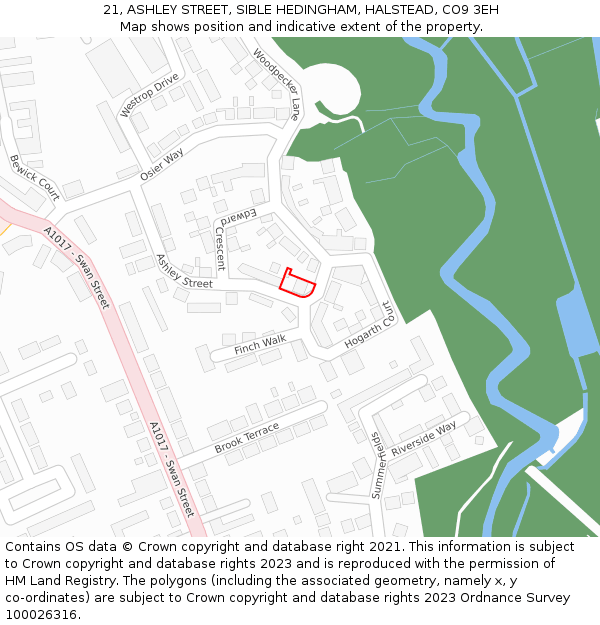 21, ASHLEY STREET, SIBLE HEDINGHAM, HALSTEAD, CO9 3EH: Location map and indicative extent of plot