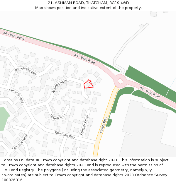 21, ASHMAN ROAD, THATCHAM, RG19 4WD: Location map and indicative extent of plot