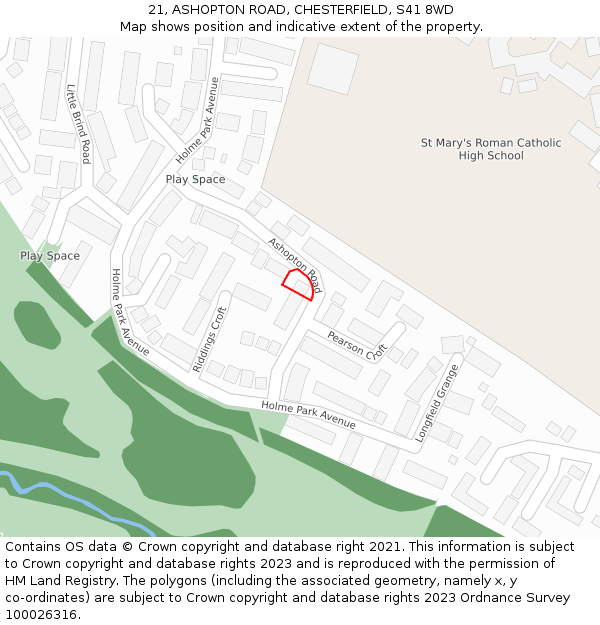 21, ASHOPTON ROAD, CHESTERFIELD, S41 8WD: Location map and indicative extent of plot