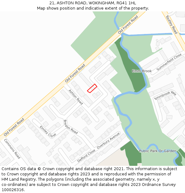 21, ASHTON ROAD, WOKINGHAM, RG41 1HL: Location map and indicative extent of plot