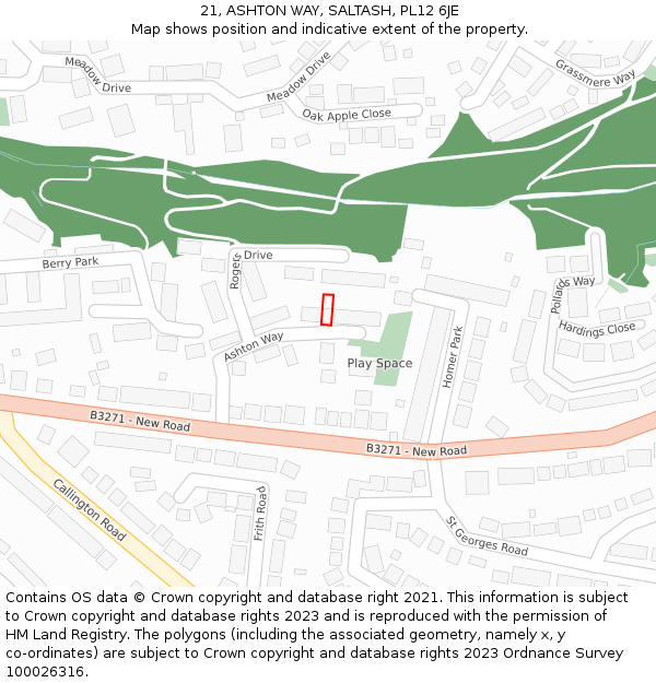 21, ASHTON WAY, SALTASH, PL12 6JE: Location map and indicative extent of plot