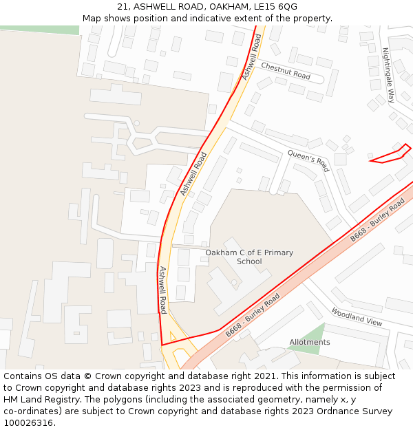 21, ASHWELL ROAD, OAKHAM, LE15 6QG: Location map and indicative extent of plot