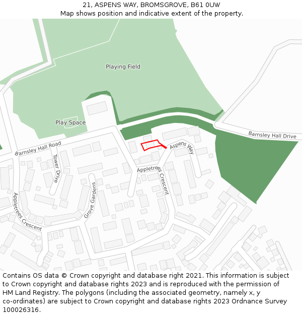 21, ASPENS WAY, BROMSGROVE, B61 0UW: Location map and indicative extent of plot