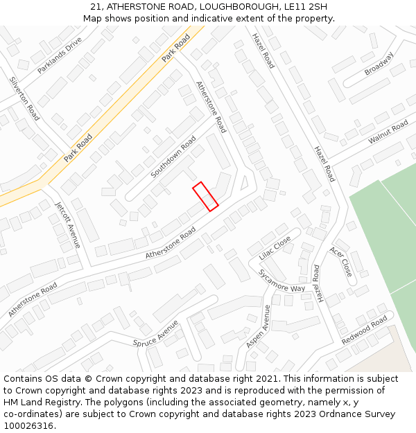 21, ATHERSTONE ROAD, LOUGHBOROUGH, LE11 2SH: Location map and indicative extent of plot
