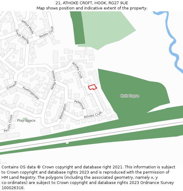 21, ATHOKE CROFT, HOOK, RG27 9UE: Location map and indicative extent of plot