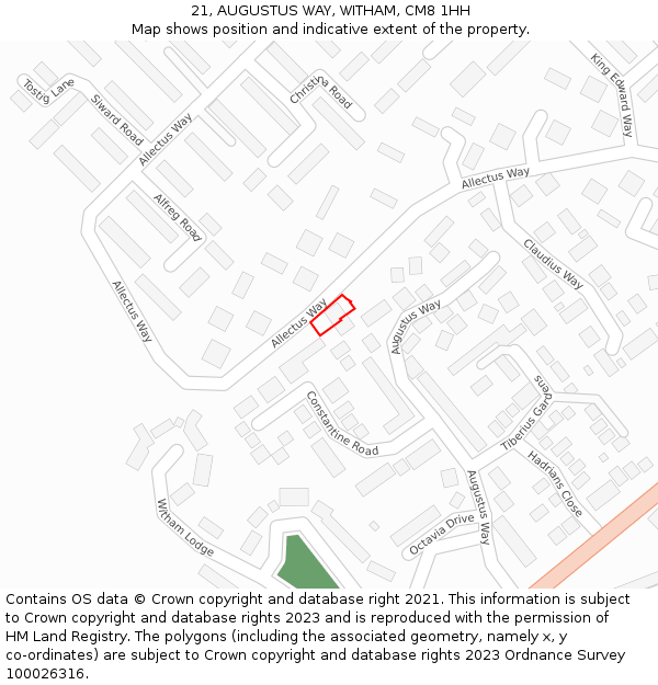 21, AUGUSTUS WAY, WITHAM, CM8 1HH: Location map and indicative extent of plot