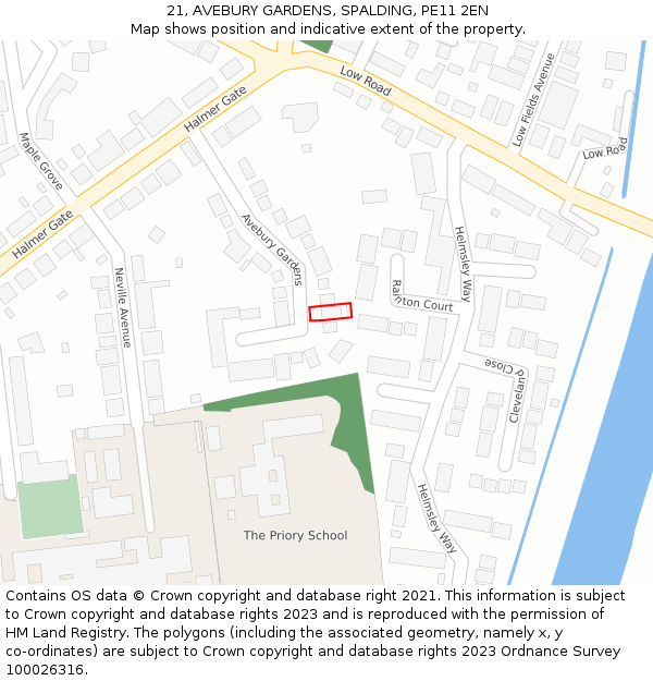 21, AVEBURY GARDENS, SPALDING, PE11 2EN: Location map and indicative extent of plot