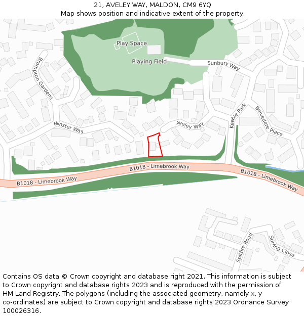 21, AVELEY WAY, MALDON, CM9 6YQ: Location map and indicative extent of plot