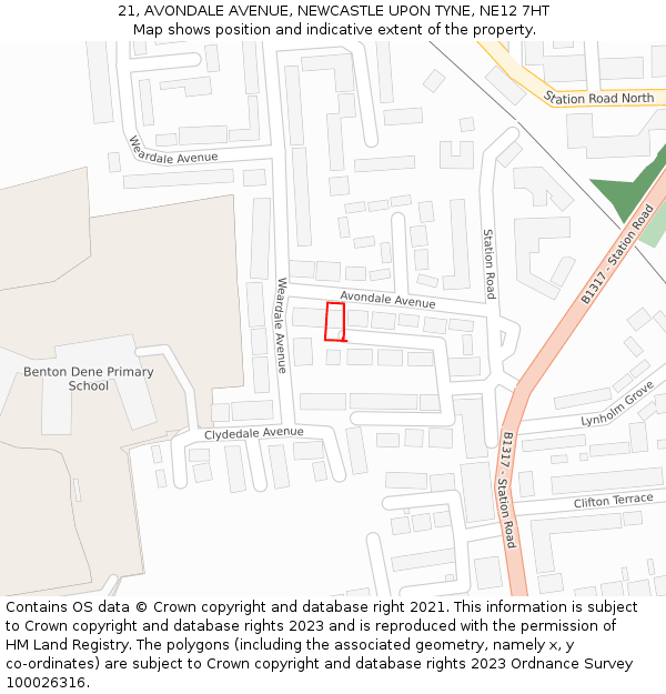 21, AVONDALE AVENUE, NEWCASTLE UPON TYNE, NE12 7HT: Location map and indicative extent of plot