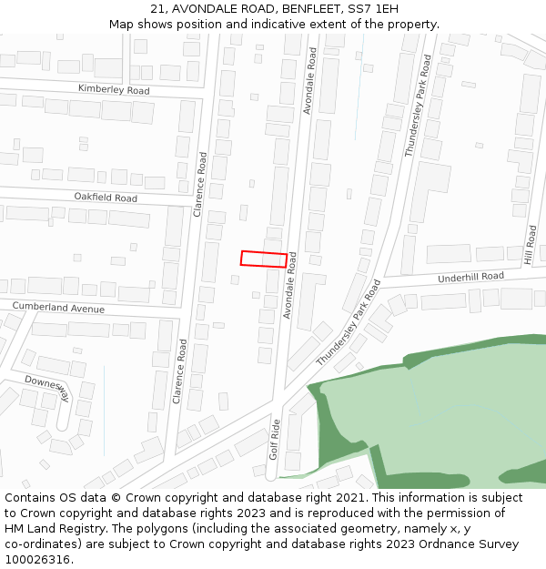21, AVONDALE ROAD, BENFLEET, SS7 1EH: Location map and indicative extent of plot