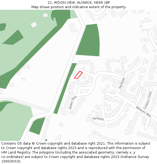 21, AYDON VIEW, ALNWICK, NE66 1BF: Location map and indicative extent of plot