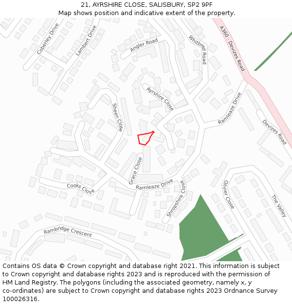 21, AYRSHIRE CLOSE, SALISBURY, SP2 9PF: Location map and indicative extent of plot