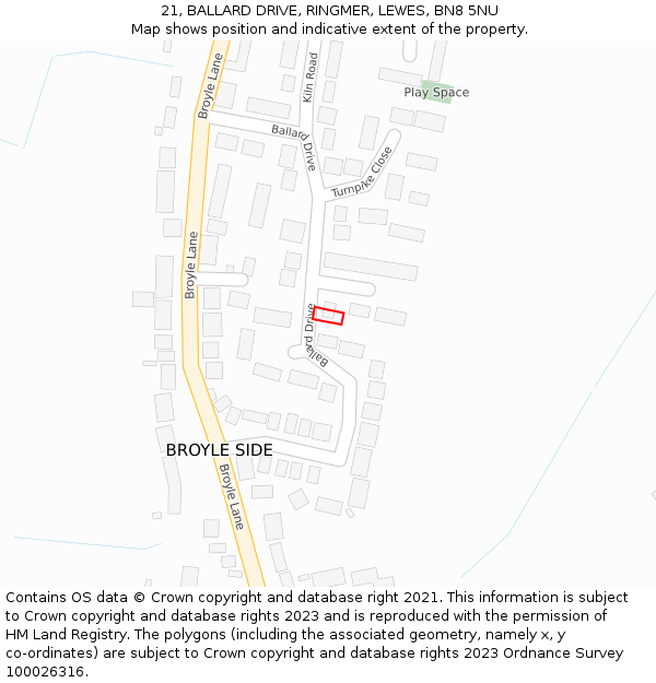 21, BALLARD DRIVE, RINGMER, LEWES, BN8 5NU: Location map and indicative extent of plot
