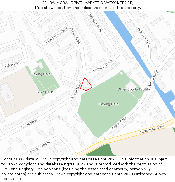 21, BALMORAL DRIVE, MARKET DRAYTON, TF9 1RJ: Location map and indicative extent of plot