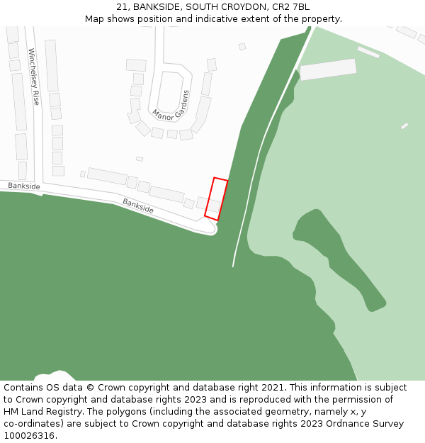 21, BANKSIDE, SOUTH CROYDON, CR2 7BL: Location map and indicative extent of plot