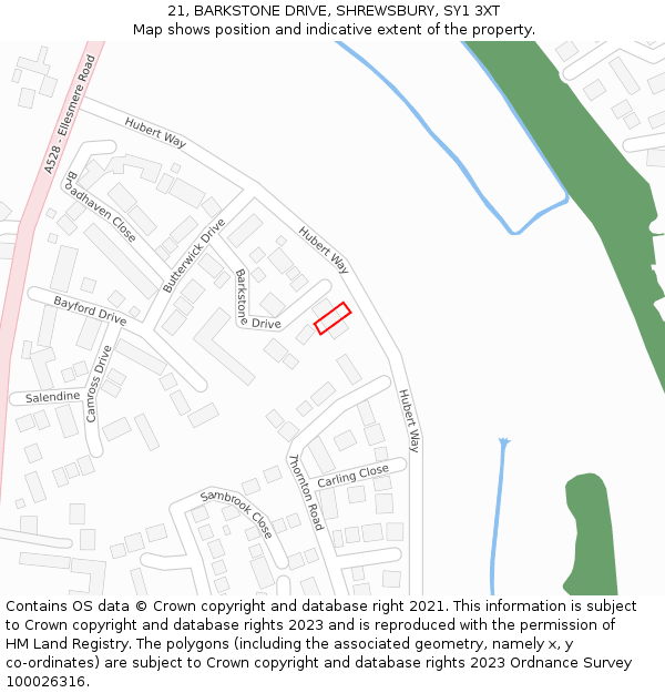 21, BARKSTONE DRIVE, SHREWSBURY, SY1 3XT: Location map and indicative extent of plot