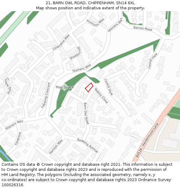 21, BARN OWL ROAD, CHIPPENHAM, SN14 6XL: Location map and indicative extent of plot