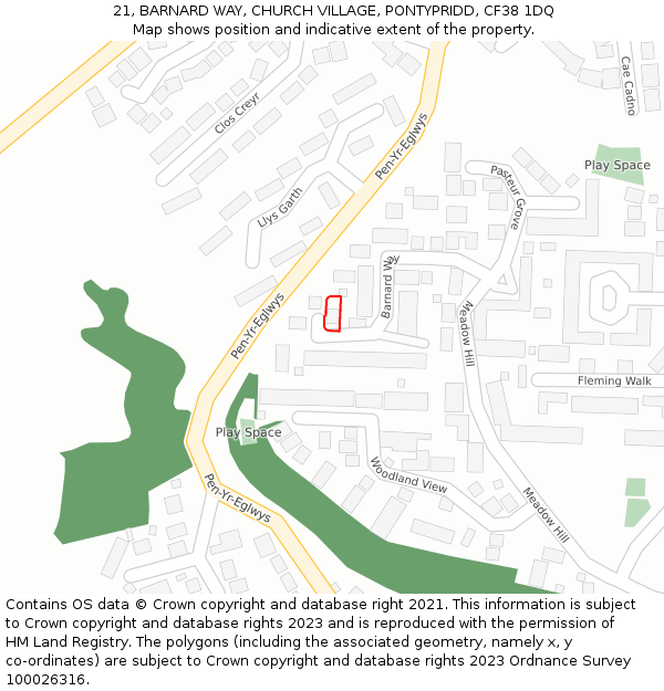 21, BARNARD WAY, CHURCH VILLAGE, PONTYPRIDD, CF38 1DQ: Location map and indicative extent of plot