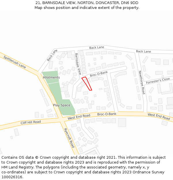 21, BARNSDALE VIEW, NORTON, DONCASTER, DN6 9DD: Location map and indicative extent of plot