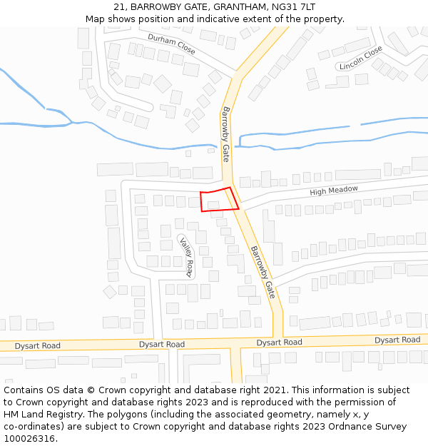 21, BARROWBY GATE, GRANTHAM, NG31 7LT: Location map and indicative extent of plot