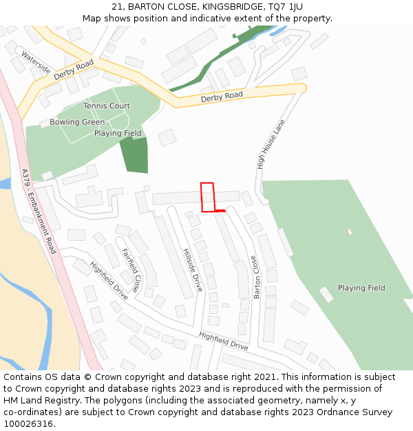 21, BARTON CLOSE, KINGSBRIDGE, TQ7 1JU: Location map and indicative extent of plot