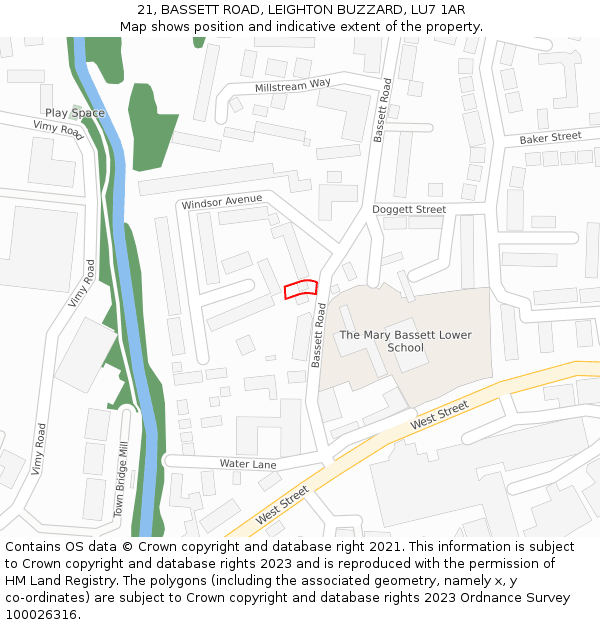 21, BASSETT ROAD, LEIGHTON BUZZARD, LU7 1AR: Location map and indicative extent of plot