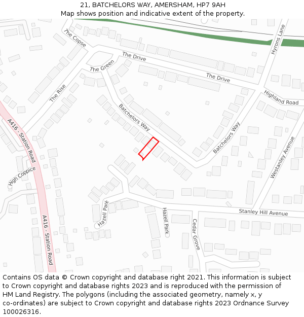 21, BATCHELORS WAY, AMERSHAM, HP7 9AH: Location map and indicative extent of plot