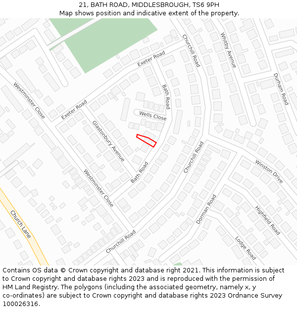 21, BATH ROAD, MIDDLESBROUGH, TS6 9PH: Location map and indicative extent of plot