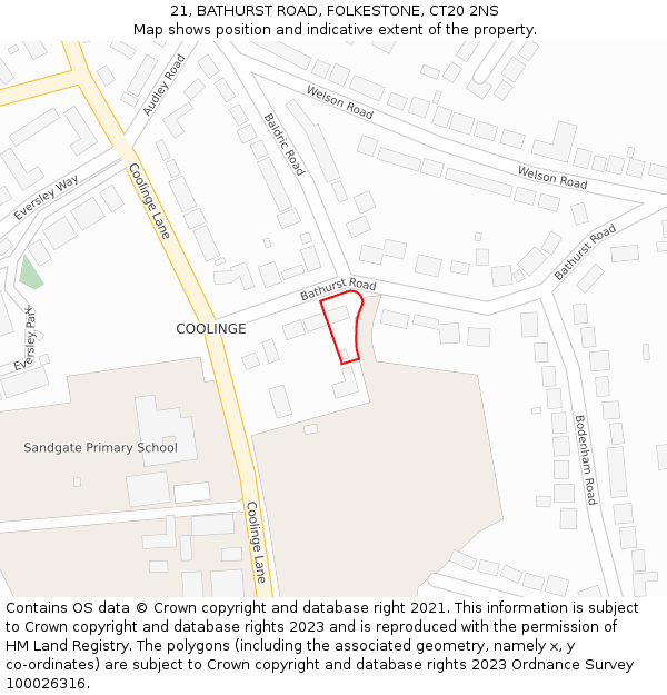21, BATHURST ROAD, FOLKESTONE, CT20 2NS: Location map and indicative extent of plot