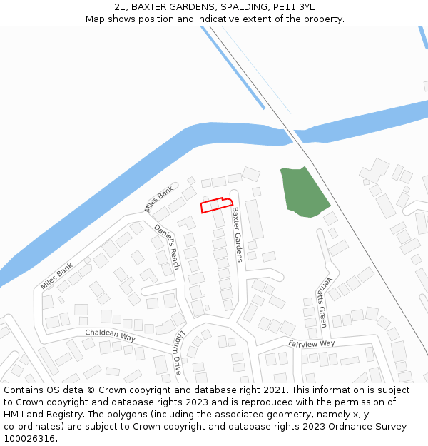 21, BAXTER GARDENS, SPALDING, PE11 3YL: Location map and indicative extent of plot