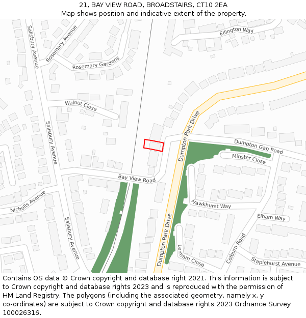 21, BAY VIEW ROAD, BROADSTAIRS, CT10 2EA: Location map and indicative extent of plot