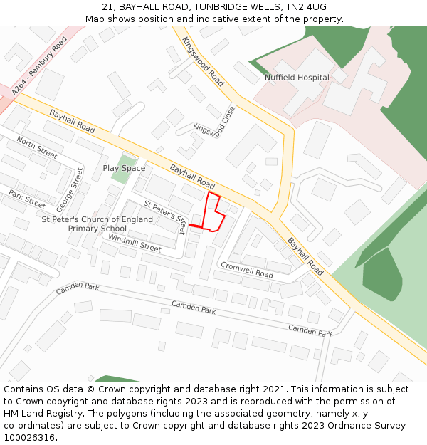 21, BAYHALL ROAD, TUNBRIDGE WELLS, TN2 4UG: Location map and indicative extent of plot