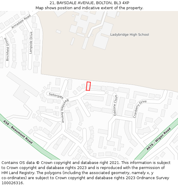 21, BAYSDALE AVENUE, BOLTON, BL3 4XP: Location map and indicative extent of plot
