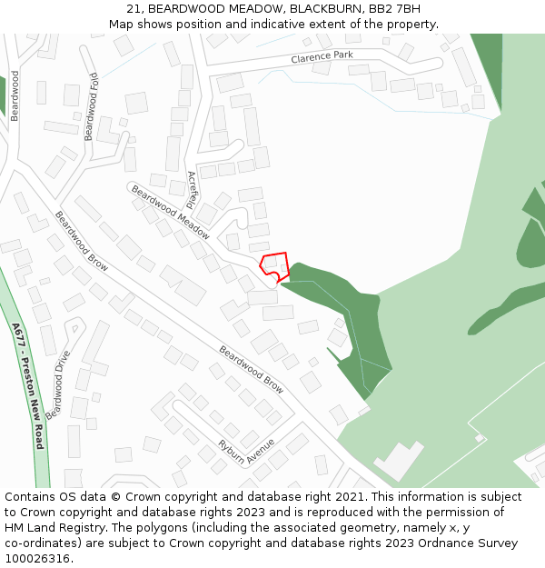 21, BEARDWOOD MEADOW, BLACKBURN, BB2 7BH: Location map and indicative extent of plot
