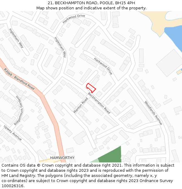 21, BECKHAMPTON ROAD, POOLE, BH15 4PH: Location map and indicative extent of plot